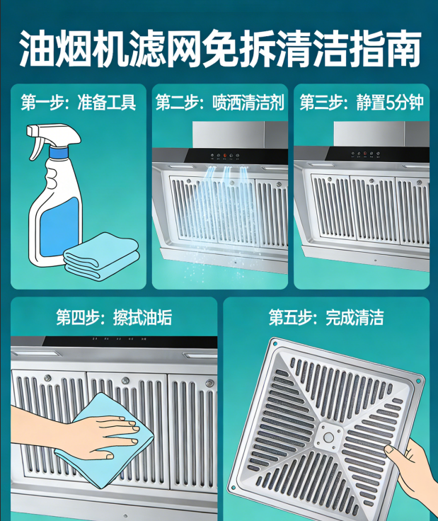 油烟机滤网免拆清洁，简单几步告别厚重油垢