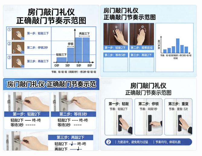 房门敲门礼仪 正确敲门节奏示范图